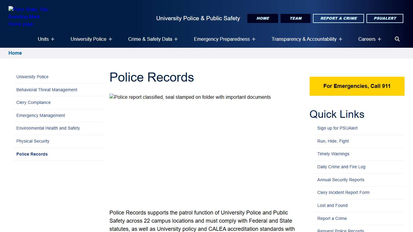 Police Records University Police & Public Safety